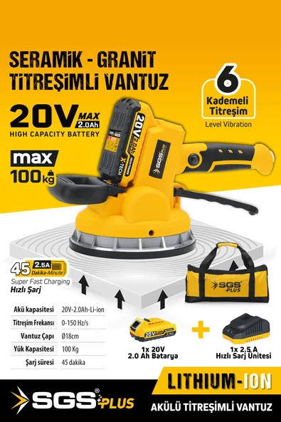 SGS5415 20 Volt 2 Amper Akülü Titreşimli Vantuz Seramik Granit Mermer Kiremit Döşeme Makinesi