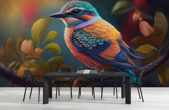 Renkli Kuş Temalı Duvar Kağıdı Baskı - Resim 4
