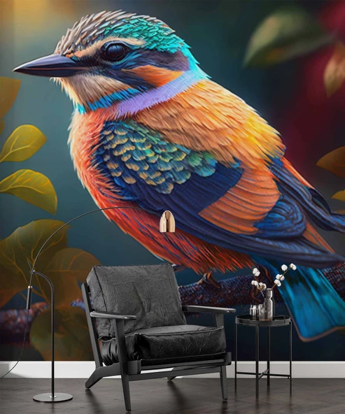 Renkli Kuş Temalı Duvar Kağıdı Baskı - Resim 5