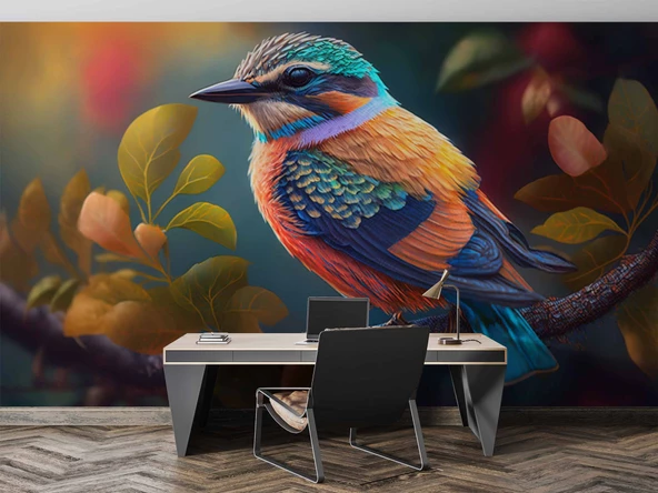 Renkli Kuş Temalı Duvar Kağıdı Baskı - Resim 3