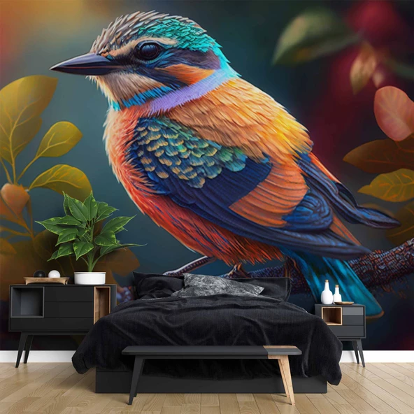 Renkli Kuş Temalı Duvar Kağıdı Baskı - Resim 2