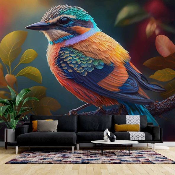 Renkli Kuş Temalı Duvar Kağıdı Baskı ürün görseli