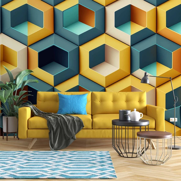 3 Boyutlu Mozaik Temalı Duvar Kağıdı Baskı ürün görseli