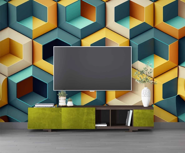 3 Boyutlu Mozaik Temalı Duvar Kağıdı Baskı - Resim 3