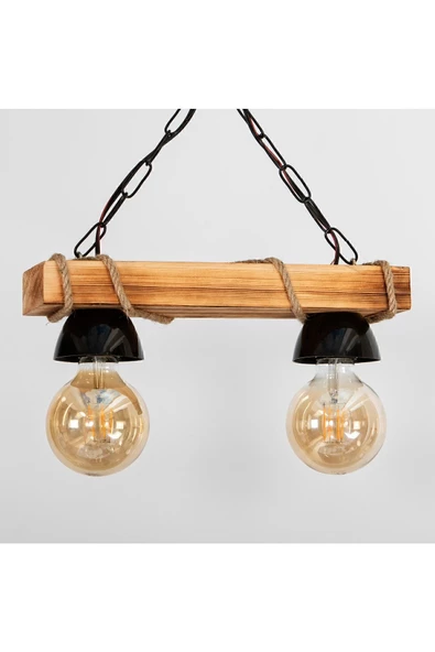 Doğal Ahşap 2 Li Rustik Tasarım Dekoratif Şık Avize AR2 - 2