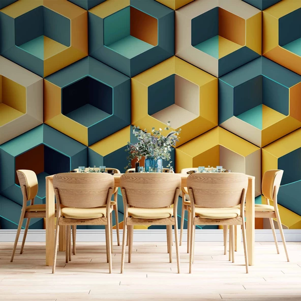 3 Boyutlu Mozaik Temalı Duvar Kağıdı Baskı - Resim 5