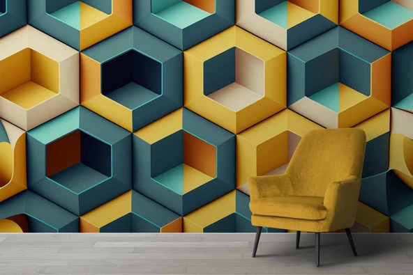 3 Boyutlu Mozaik Temalı Duvar Kağıdı Baskı - Resim 6