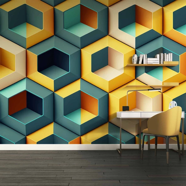 3 Boyutlu Mozaik Temalı Duvar Kağıdı Baskı - Resim 4