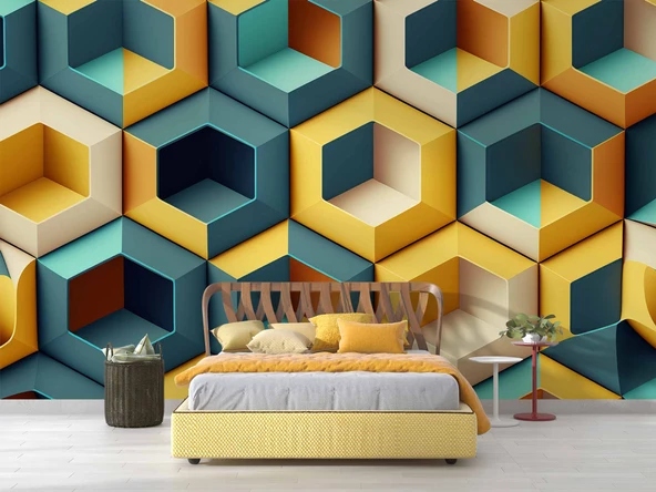 3 Boyutlu Mozaik Temalı Duvar Kağıdı Baskı - Resim 2