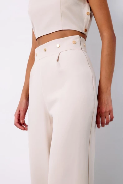Bel Aksesuarlı Pantolon - EKRU - 3