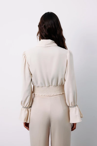 Aksesuar Detaylı Bluz - BEJ - 5