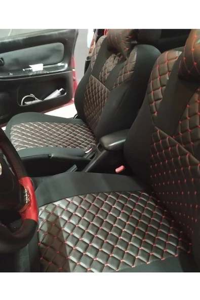 ucuzdukkan28 Ford Transit Deri Oto Koltuk Kılıfı Ön Arka Koltuklar Set - Kırmızı - 3