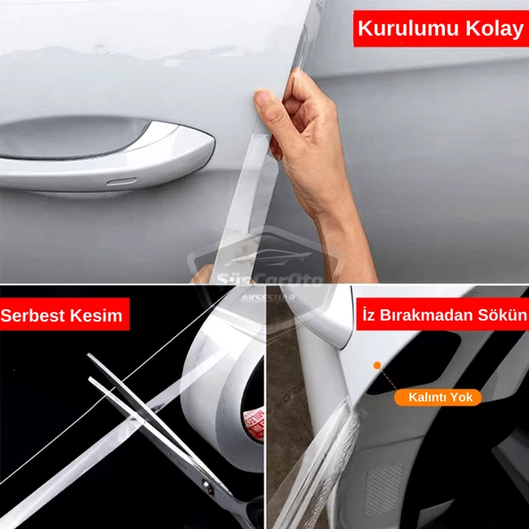 Üniversal Araç İçi Şeffaf Kapı Eşik Bandı Arka Tampon Eşiği Koruma Folyosu Orijinal Hava Kanallı Yapışkanlı İthal Çok Amaçlı Tampon Koruma 5 Metre - 10