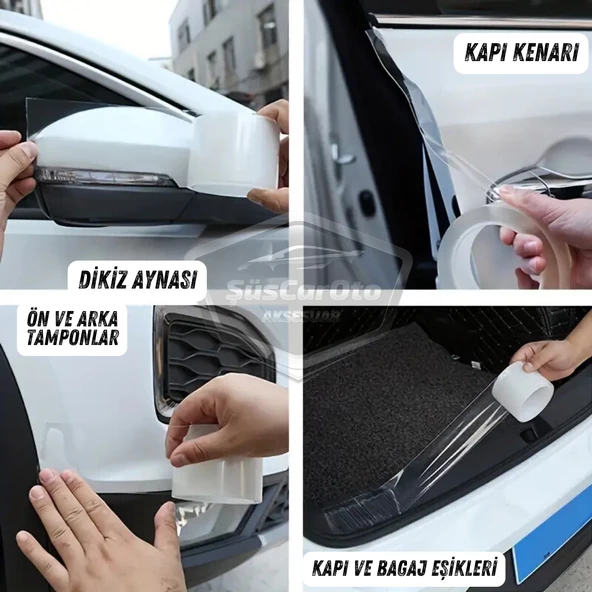 Üniversal Araç İçi Şeffaf Kapı Eşik Bandı Arka Tampon Eşiği Koruma Folyosu Orijinal Hava Kanallı Yapışkanlı İthal Çok Amaçlı Tampon Koruma 5 Metre - 3