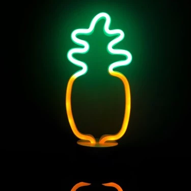 Neon Işıklı Ananas Masa Gece Lambası Pil+Usb