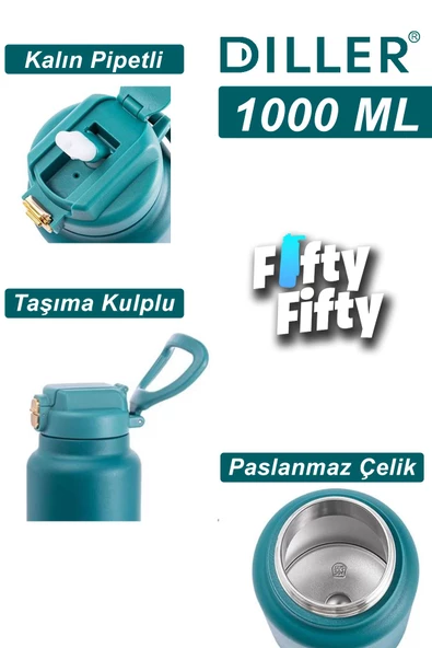 Vagonlife DILLER 1000ml Pipetli Taşıma Kulplu Çelik Matara 6 saat sıcak/soğuk tutma süresi 4 farklı renk - 10