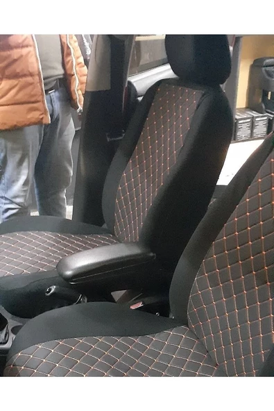 ucuzdukkan28 Dodge Dakota Lüks Kapitone Kumaş Oto Koltuk Kılıfı Ön ve Arka Set - Turuncu - 2