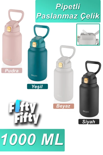 Vagonlife DILLER 1000ml Pipetli Taşıma Kulplu Çelik Matara 6 saat sıcak/soğuk tutma süresi 4 farklı renk - 4