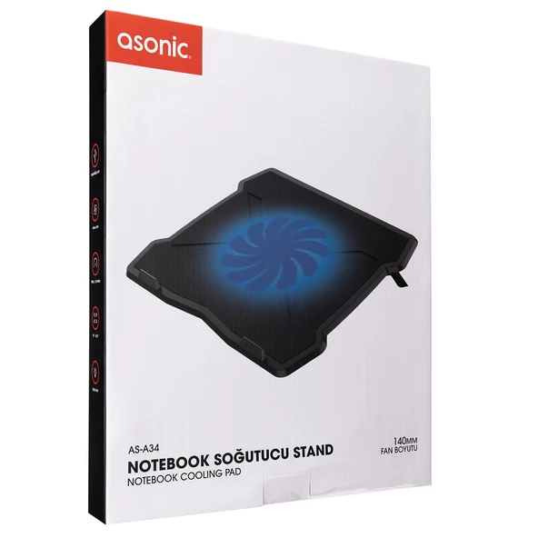 Notebook Soğutucu 140 MM Fanlı Ledli Standlı Asonic AS-A34 - Resim 2