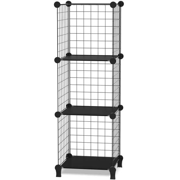 Dekoratif Tel Kafes Tasarımlı 3 Bölmeli Raf - Çok Amaçlı Tel Dolap - 4