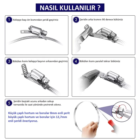 Yate10 Şerit Kelepçe Set (300cm Şerit 20 Adet Kelepçe) - 5