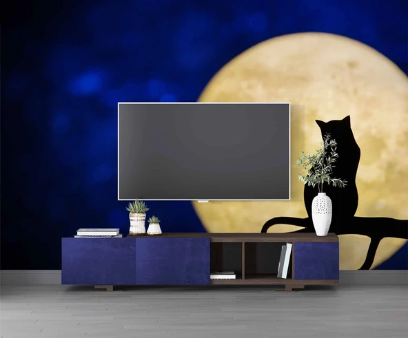 Kedi ve Ay Temalı Duvar Kağıdı Baskı - Resim 3