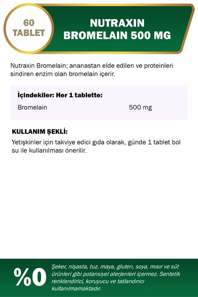 Nutraxin Bromelain 500 mg 60 Tablet - Resim 2