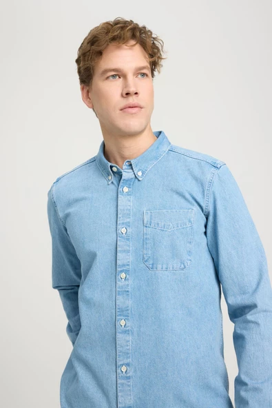 Uzun Kollu Gömlek Mid Blue Mid Blue XL - Resim 4