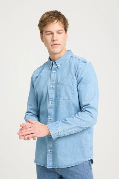 Uzun Kollu Gömlek Mid Blue Mid Blue XL - Resim 5