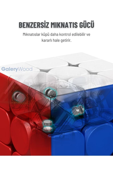 Galery Wood Genius 3x3 Profesyonel Manyetik Mıknatıslı Rubik Küp Akıl Küpü Zeka Küpü Speedcube Canlı Renkler - Resim 3