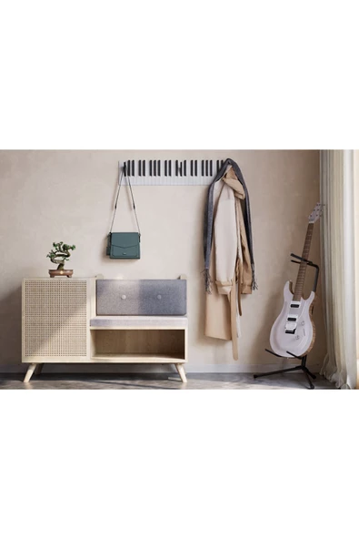 Galery Wood Dekoratif Ahşap 15tuşlu Piyano Elbise Askılık Enstrümantal Çok Amaçlı Duvar Çanta Piano Askı 15x55cm - 4