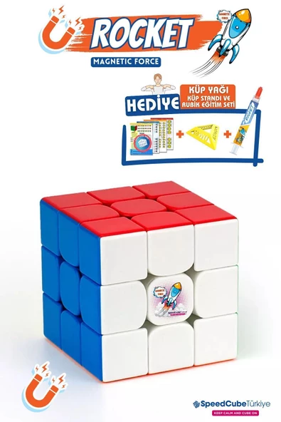 Galery Wood Rocket 3x3 Profesyonel Manyetik Mıknatıslı Rubik Küp Akıl Küpü Zeka Küpü Speedcube Eğitici