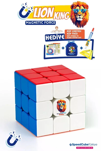 Galery Wood Lion King 3x3 Profesyonel Manyetik Mıknatıslı Rubik Küp Akıl Küpü Zeka Küpü Speedcube Canlı Renkler