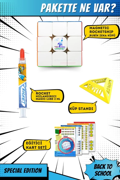 Galery Wood Rocketship 3x3 Profesyonel Manyetik Mıknatıslı Rubik Küp Akıl Küpü Zeka Küpü Speedcube Canlı Renkler - Resim 2