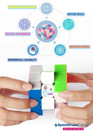 Galery Wood Genius 3x3 Profesyonel Manyetik Mıknatıslı Rubik Küp Akıl Küpü Zeka Küpü Speedcube Canlı Renkler - Resim 5