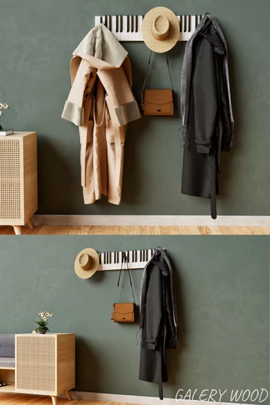 Galery Wood Dekoratif Ahşap 21tuşlu Piyano Elbise Askılık Enstrümantal Çok Amaçlı Çanta Kapı Piano Askı;15x75cm - 6