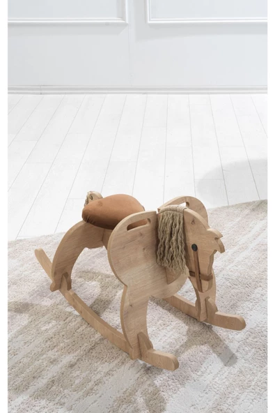 Galery Wood Ahşap Sallanan At-Nubuk Kumaş Koltuklu, Sallanan Çocuk Bebek Oyuncak, Çocuk Aktivite Montessori - 4