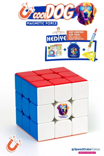 Galery Wood Cool Dog 3x3 Profesyonel Manyetik Mıknatıslı Rubik Küp Akıl Küpü Zeka Küpü Speedcube Canlı Renkler