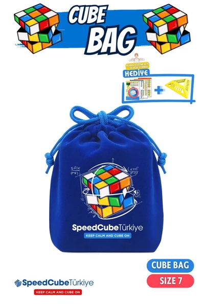 Galery Wood Rubik Zeka Küpü Kılıf Kese Taşıma Koruma Çanta Bag Süet Kumaş - Size 7 - 14x16 Cm