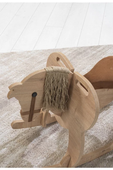 Galery Wood Ahşap Sallanan At-Nubuk Kumaş Koltuklu, Sallanan Çocuk Bebek Oyuncak, Çocuk Aktivite Montessori - 2