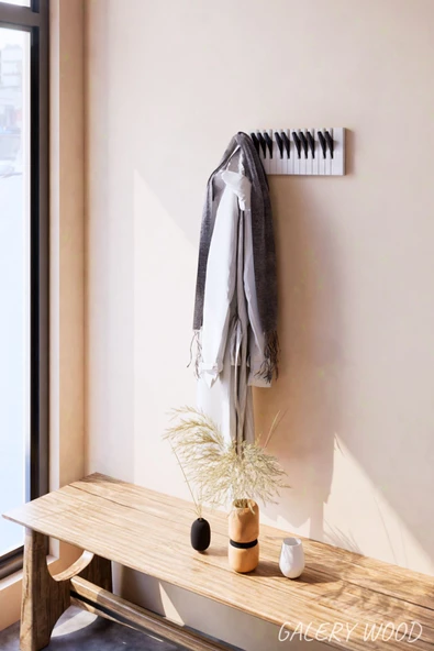 Galery Wood Dekoratif Ahşap 10 Tuşlu Piyano Elbise Askılık Enstrümantal Çok Amaçlı Piano Çanta Kapı Askı;15x38cm - 5