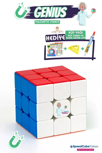 Galery Wood Genius 3x3 Profesyonel Manyetik Mıknatıslı Rubik Küp Akıl Küpü Zeka Küpü Speedcube Canlı Renkler