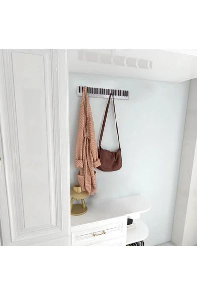 Galery Wood Manyetik Tuşlu Model Dekoratif Ahşap 15 Tuşlu Piyano Elbise Askılık, Elbise,Çanta,Kapı,Askı;15x55cm - 4