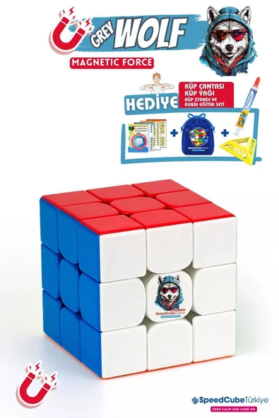 Galery Wood Grey Wolf 3x3 Profesyonel Manyetik Mıknatıslı Rubik Küp Akıl Küpü Zeka Küpü Speedcube Canlı Renkler