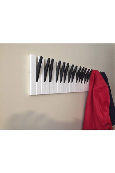 Galery Wood Dekoratif Ahşap 15tuşlu Piyano Elbise Askılık Enstrümantal Çok Amaçlı Duvar Çanta Piano Askı 15x55cm - 6