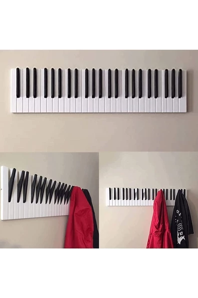 Galery Wood Dekoratif Ahşap 15tuşlu Piyano Elbise Askılık Enstrümantal Çok Amaçlı Duvar Çanta Piano Askı 15x55cm - 3