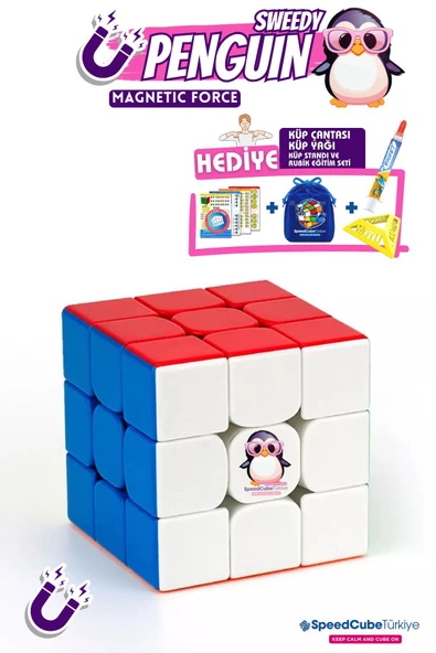 Galery Wood Sweedy Penguin 3x3 Profesyonel Manyetik Mıknatıslı Rubik Küp Akıl Küpü Zeka Küpü Speedcube Eğitici