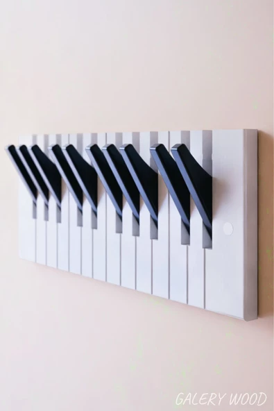 Galery Wood Dekoratif Ahşap 10 Tuşlu Piyano Elbise Askılık Enstrümantal Çok Amaçlı Piano Çanta Kapı Askı;15x38cm