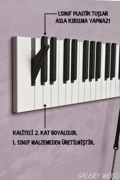Galery Wood Dekoratif Ahşap 21tuşlu Piyano Elbise Askılık Enstrümantal Çok Amaçlı Çanta Kapı Piano Askı;15x75cm - 4