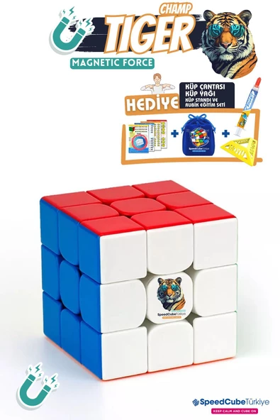 Galery Wood Champ Tiger 3x3 Profesyonel Manyetik Mıknatıslı Rubik Küp Akıl Küpü Zeka Küpü Speedcube Canlı Renk